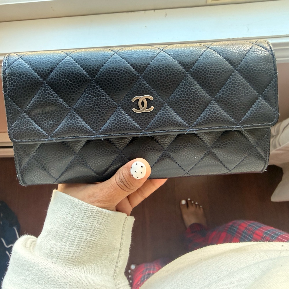 CHANEL Black and Blue Leather Wallet